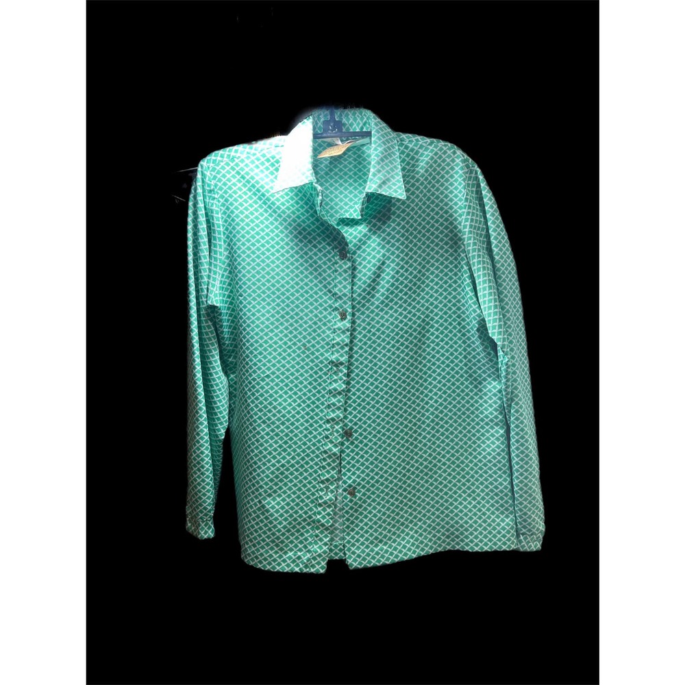 Green and white polyester button down